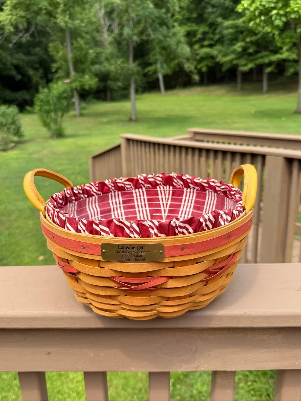 Longaberger Christmas Collection Popcorn Basket with Red Accents Striped Liner